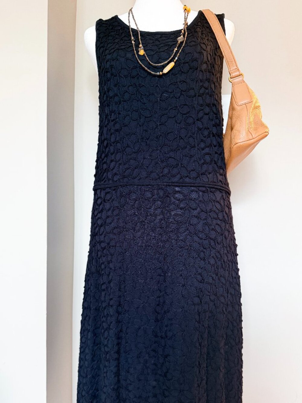 Max Studio Black Floral Textured Tank Dress – Size Large